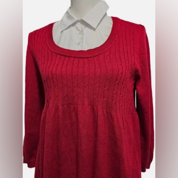 Gorgeous Garnet colored soft sweater dress w/cotton collar. S/M lots of stretch! - Picture 8 of 11